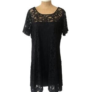 Lane Bryant Black Lace Dress Size 14/16 Stretch Flowy Witchy Boho Midi Length